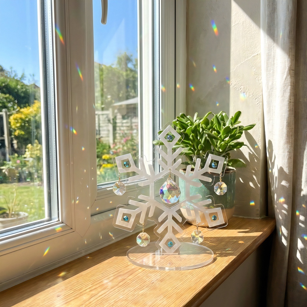 冬季限定★省スペースに飾れる♪置き型雪の結晶サンキャッチャー