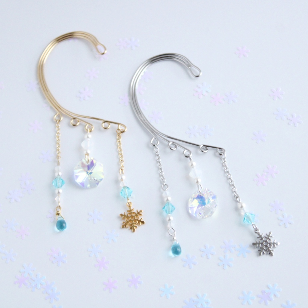 雪と氷のイヤーフック(金銀)