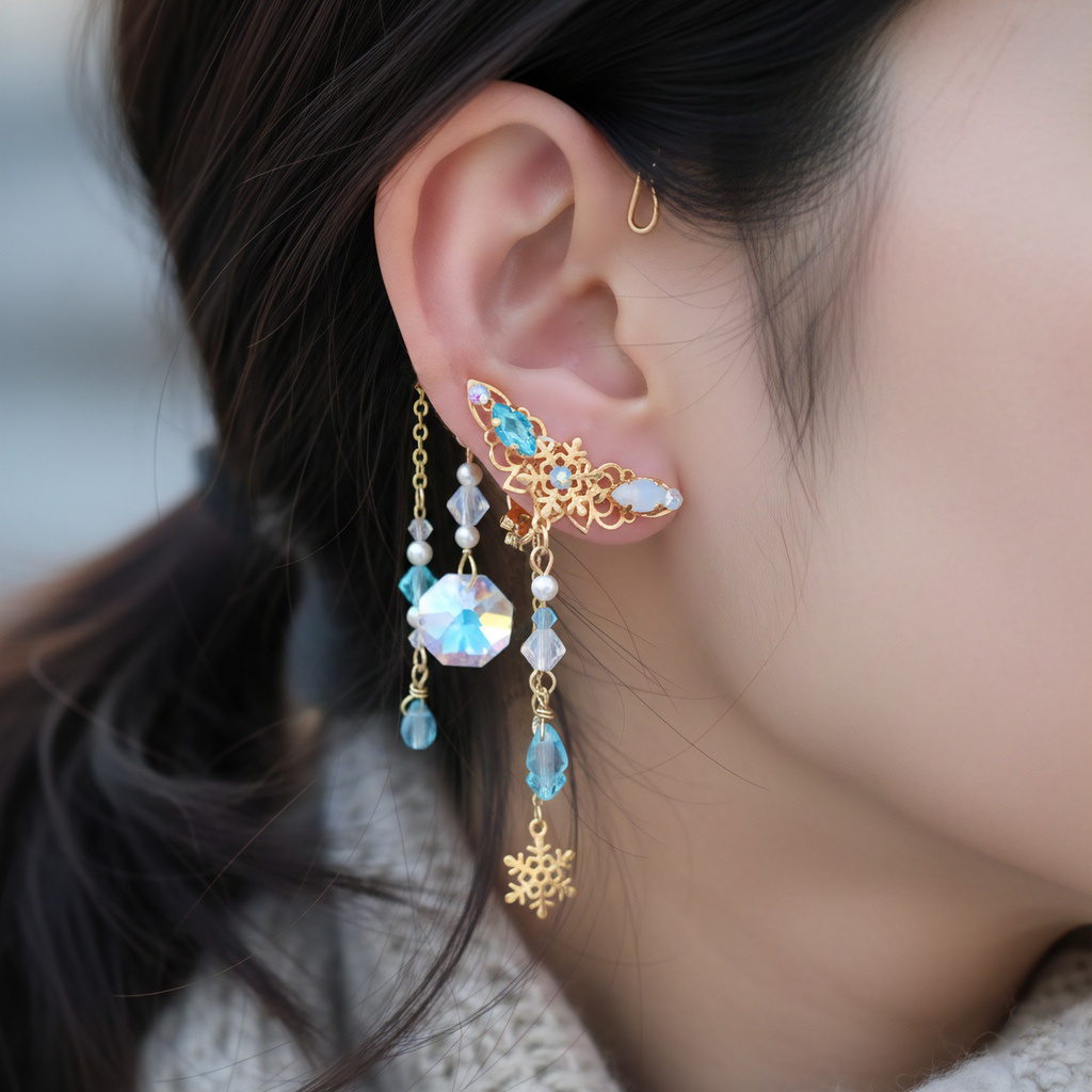 雪と氷のイヤーフック(金銀)