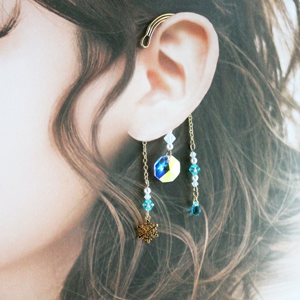 雪と氷のイヤーフック(金銀)