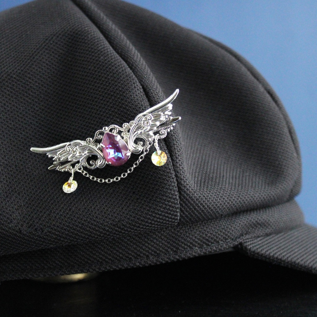夜空の翼ブローチ(全5色)シルバー【高級クリスタル使用】