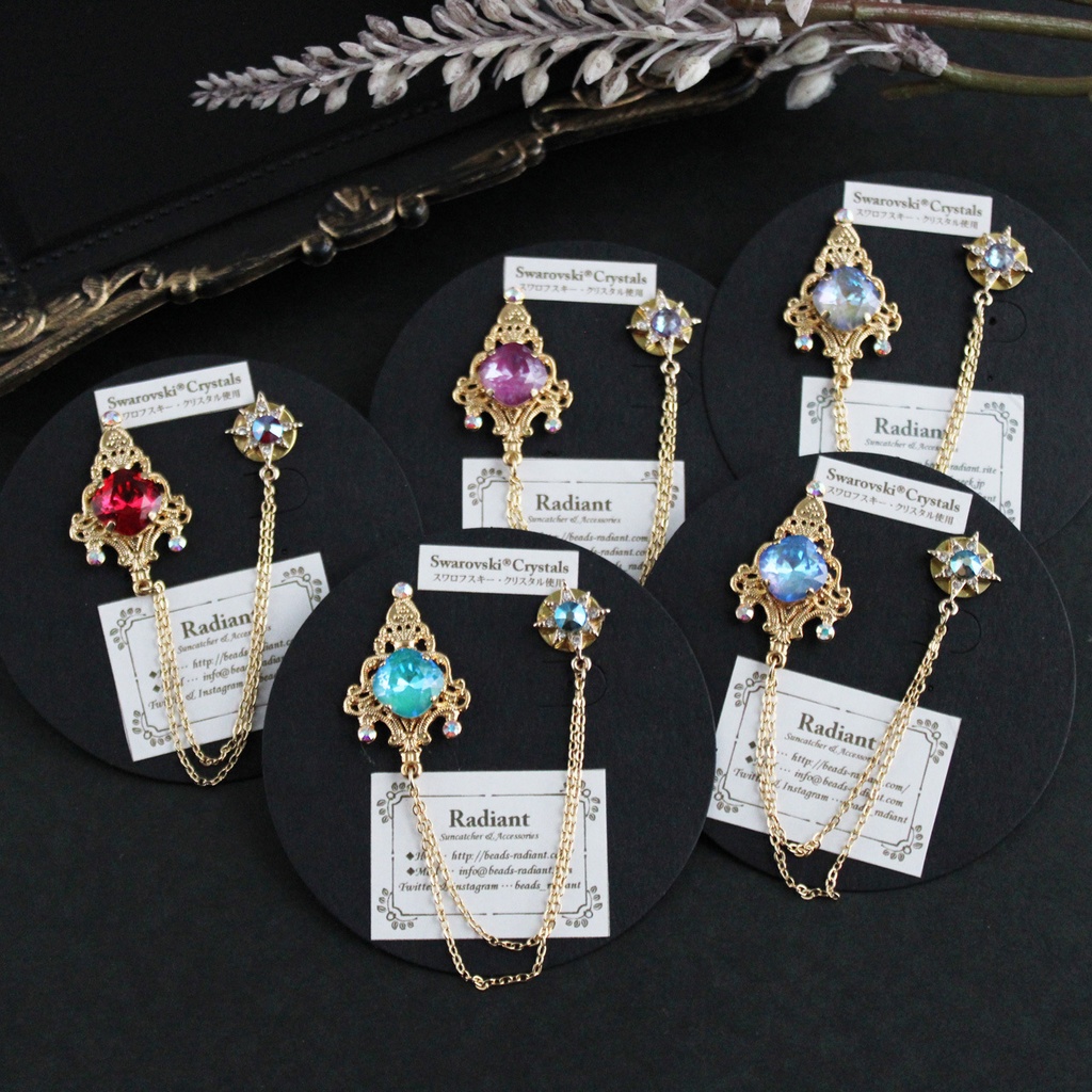 星灯のチェーンブローチ(ゴールド全5色)【高級クリスタル使用】