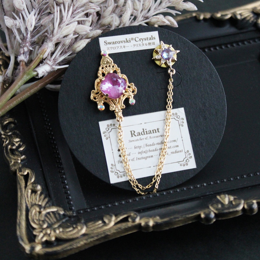 星灯のチェーンブローチ(ゴールド全5色)【高級クリスタル使用】