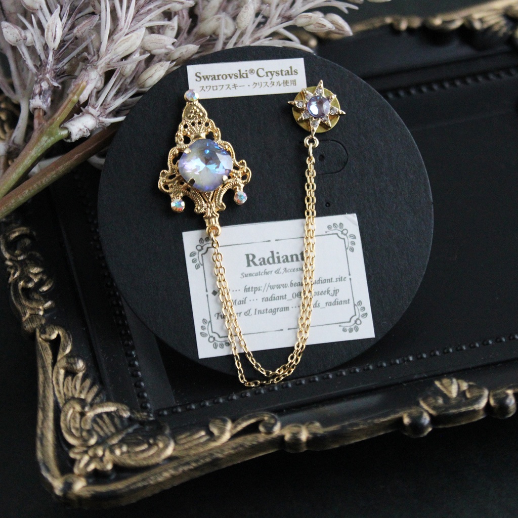 星灯のチェーンブローチ(ゴールド全5色)【高級クリスタル使用】