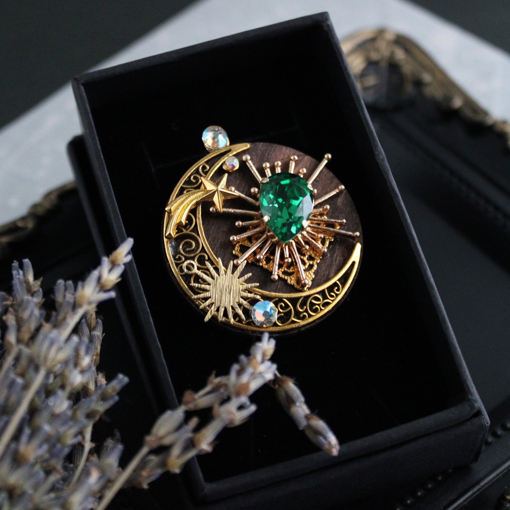 燦耀のブローチ Ver.3 全5色(金古美)一点もの【高級クリスタル使用】