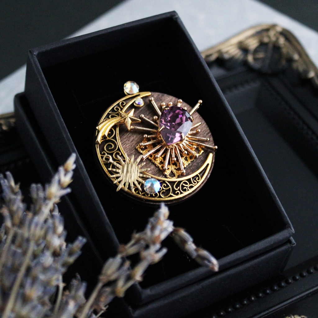 燦耀のブローチ Ver.3 全5色(金古美)一点もの【高級クリスタル使用】