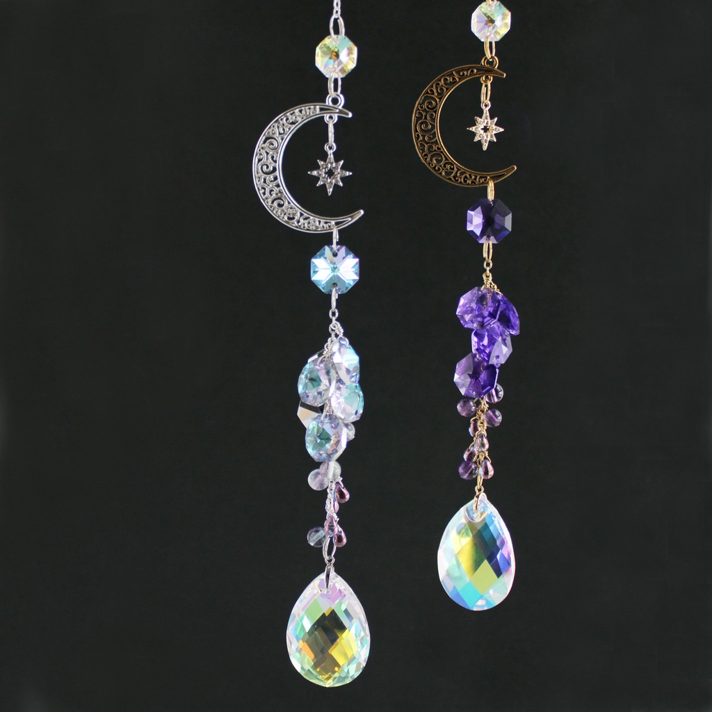 月夜の華サンキャッチャー☆ライラック&ラベンダー(希少高品質クリスタル)