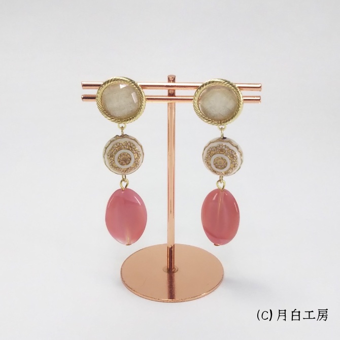 代引き手数料無料 No.645 マーブルカボション×アクリルフープピアス ピンク グレー