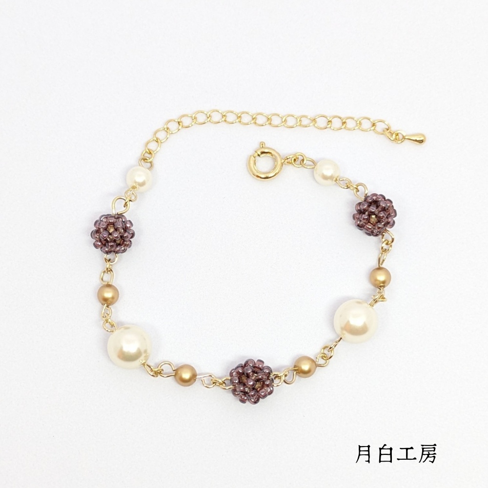 NO.54 【お試し価格】ビーズボール【アメジストスキラスター】とシルキーパール クリスタルパール ブレスレット