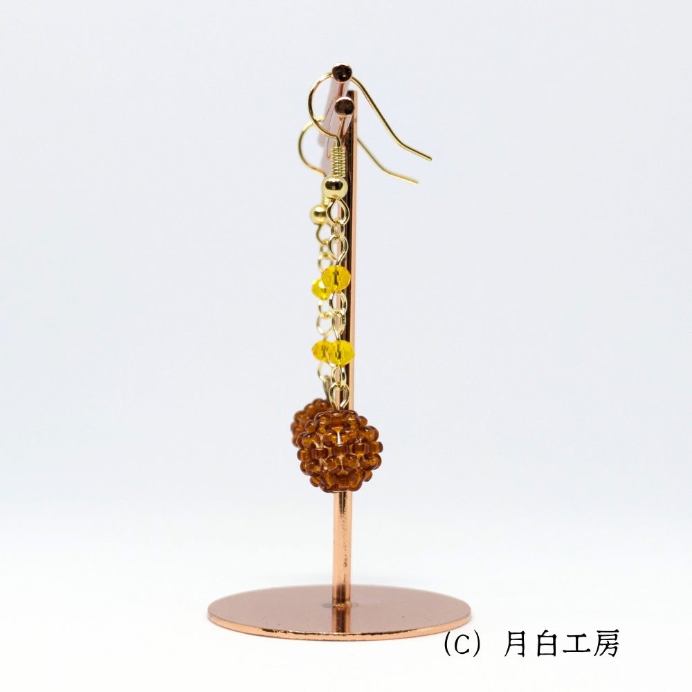 NO.56 ビーズボール ブラウン×イエロー フックピアス