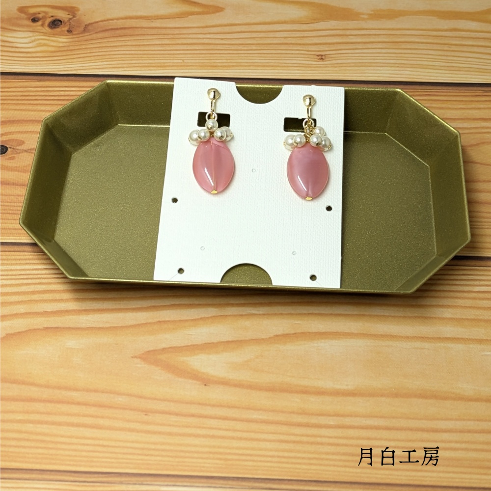 NO.74 【1点物】大人ピンク チェコビーズ【ピンク×クリアマーブル】とシルキーパール イヤリング