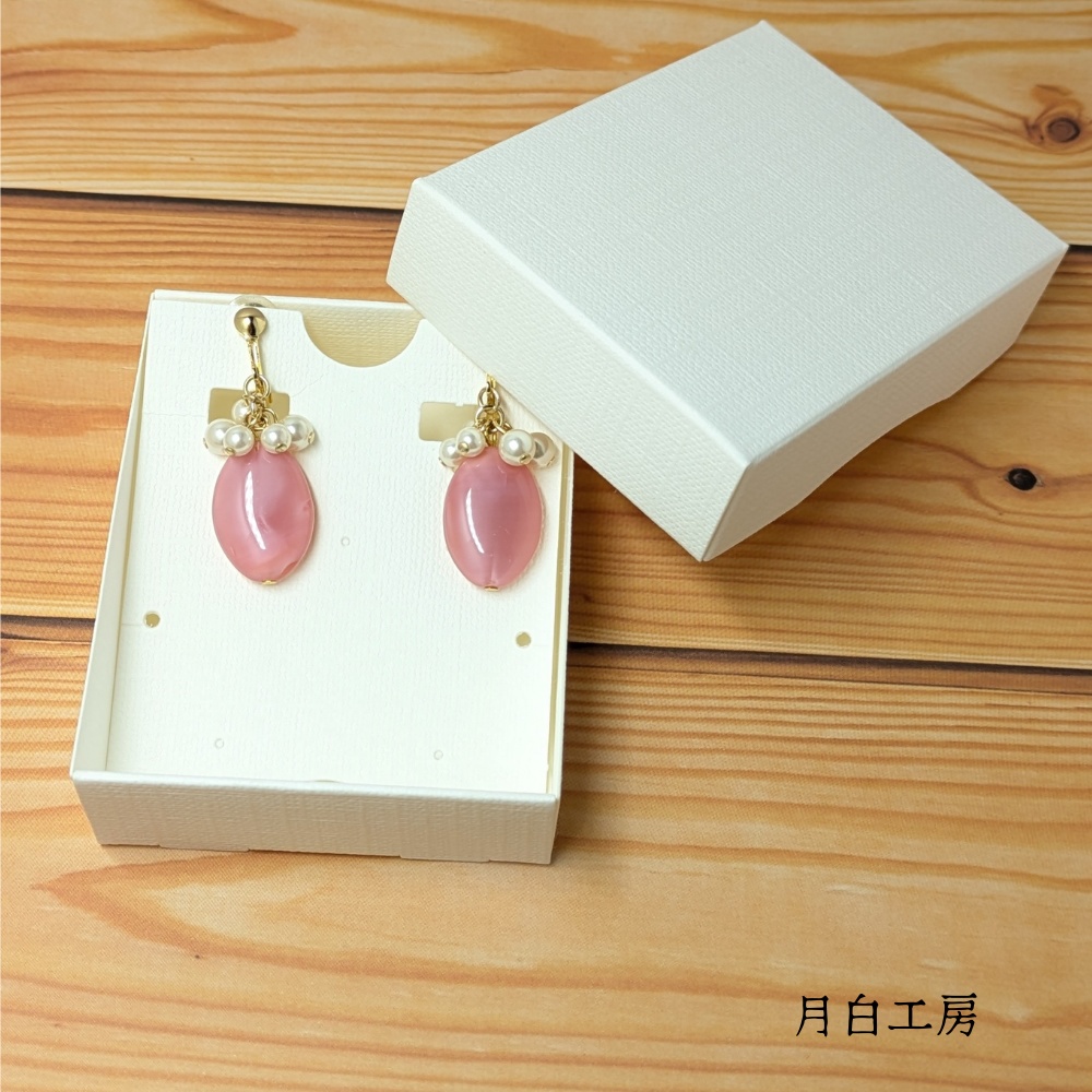 NO.74 【1点物】大人ピンク チェコビーズ【ピンク×クリアマーブル】とシルキーパール イヤリング