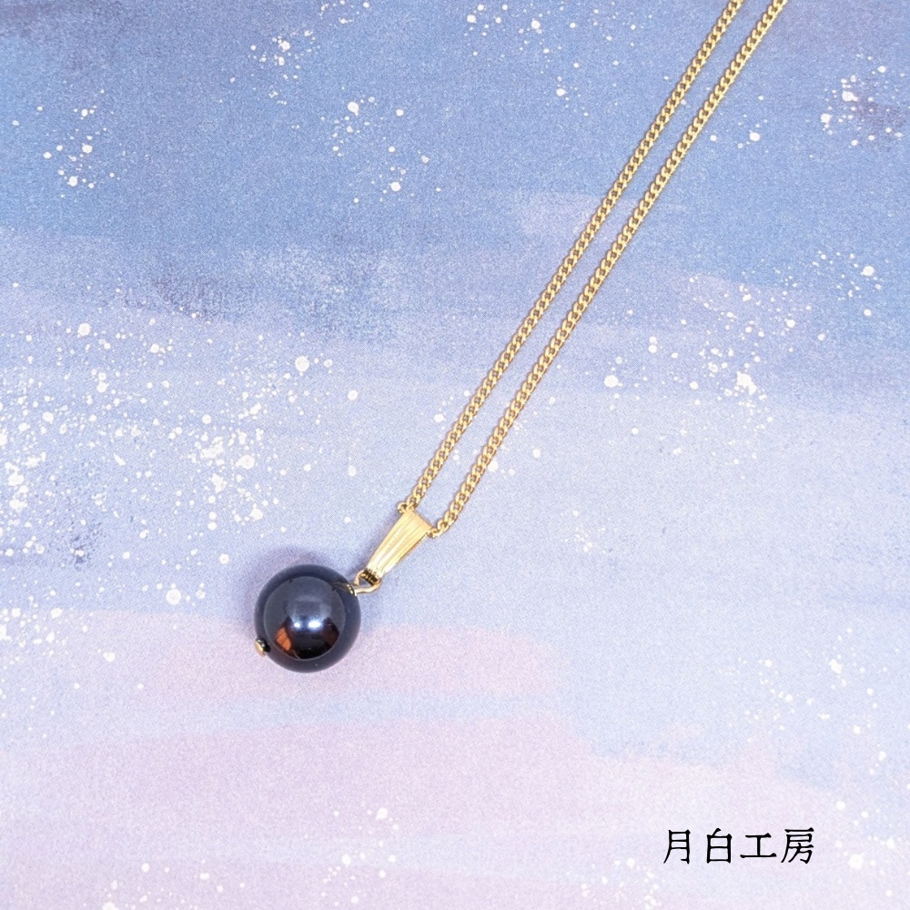 NO.80 クリスタルパール【ナイトブルー/10mm】1粒ネックレス