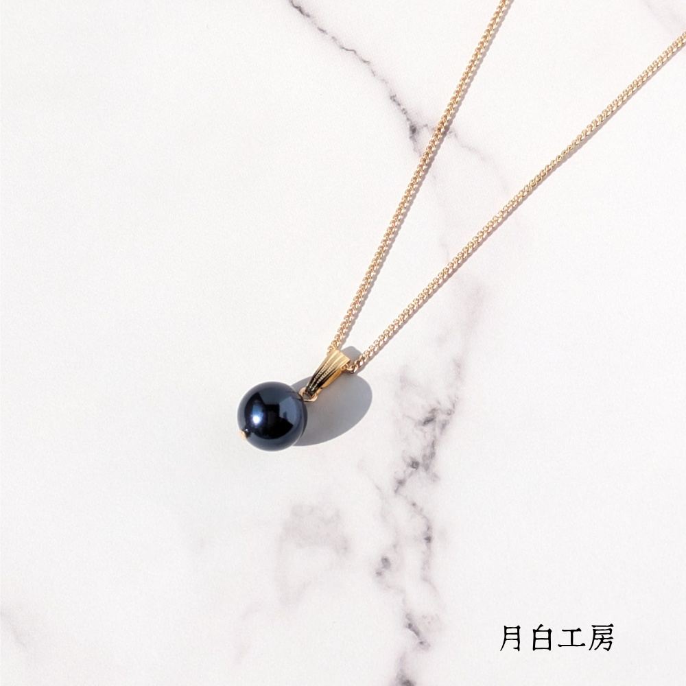 NO.80　クリスタルパール【ナイトブルー/10mm】1粒ネックレス