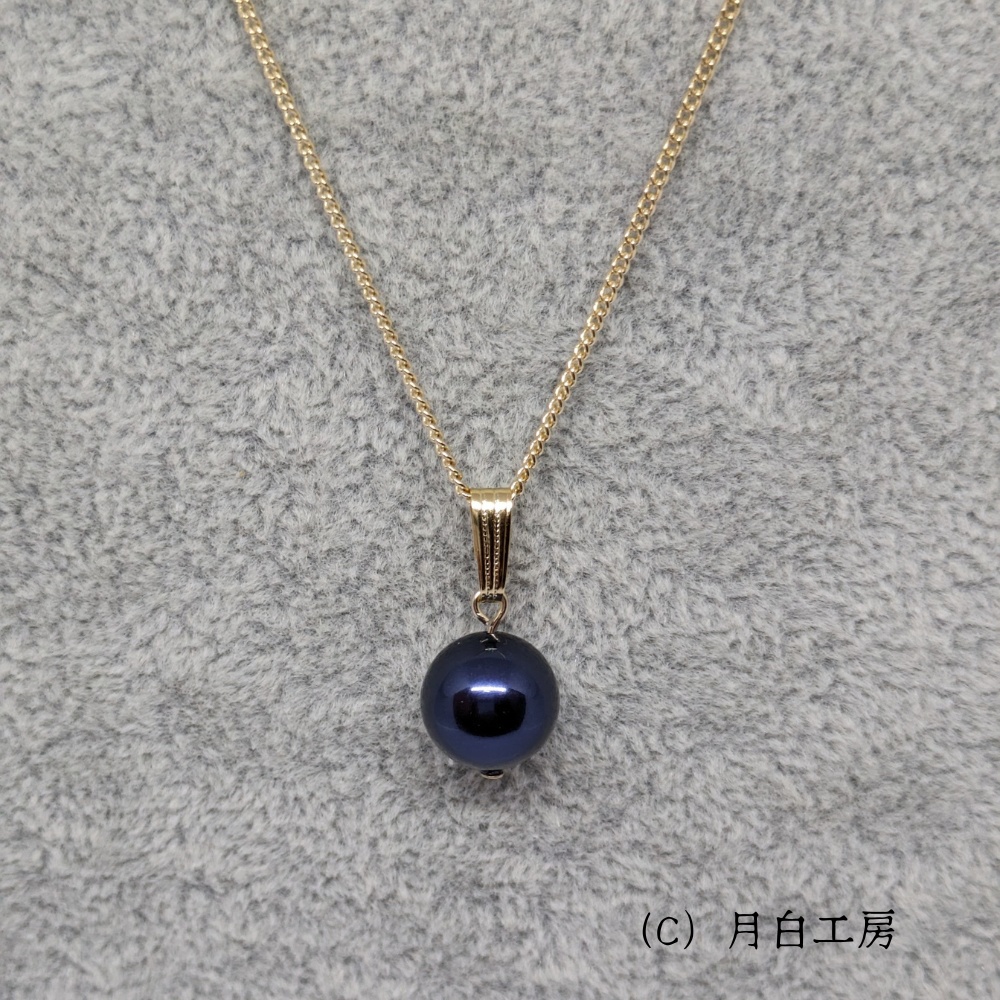 NO.80 クリスタルパール【ナイトブルー/10mm】1粒ネックレス