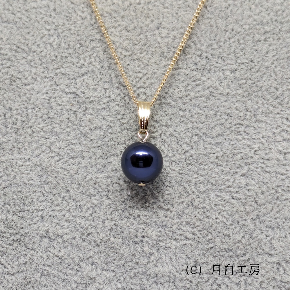 NO.80 クリスタルパール【ナイトブルー/10mm】1粒ネックレス