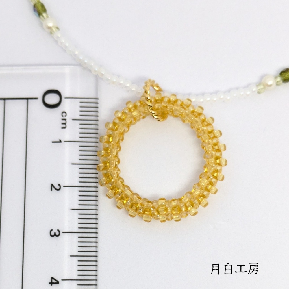 NO.113 ビーズフープのペンダントトップ付き ビーズネックレス 【ライトコロラドトパーズ】