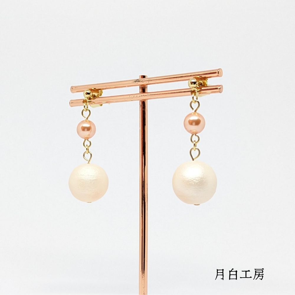 NO.99 【数量限定商品】コットンパールとクリスタルパールローズピーチ ピアス