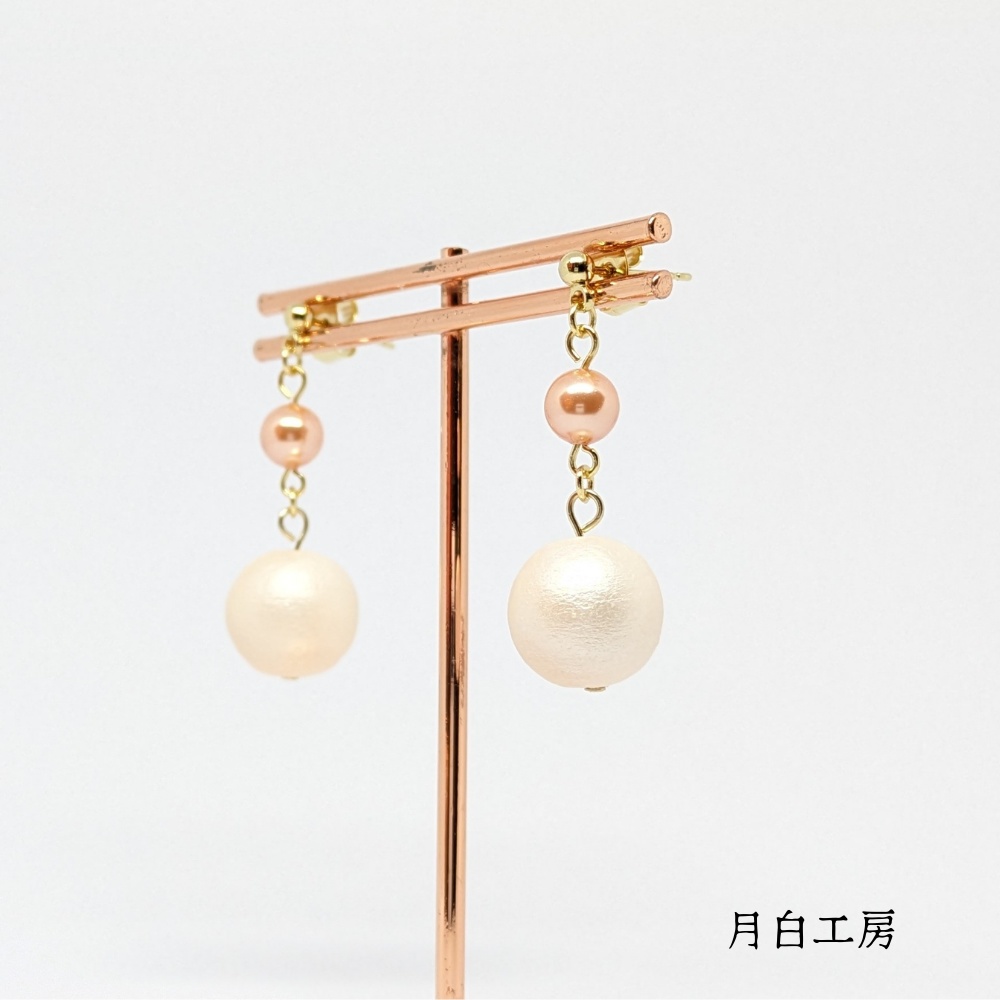 NO.99 【数量限定商品】コットンパールとクリスタルパールローズピーチ ピアス