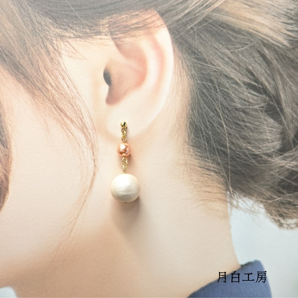 NO.99 【数量限定商品】コットンパールとクリスタルパールローズピーチ ピアス