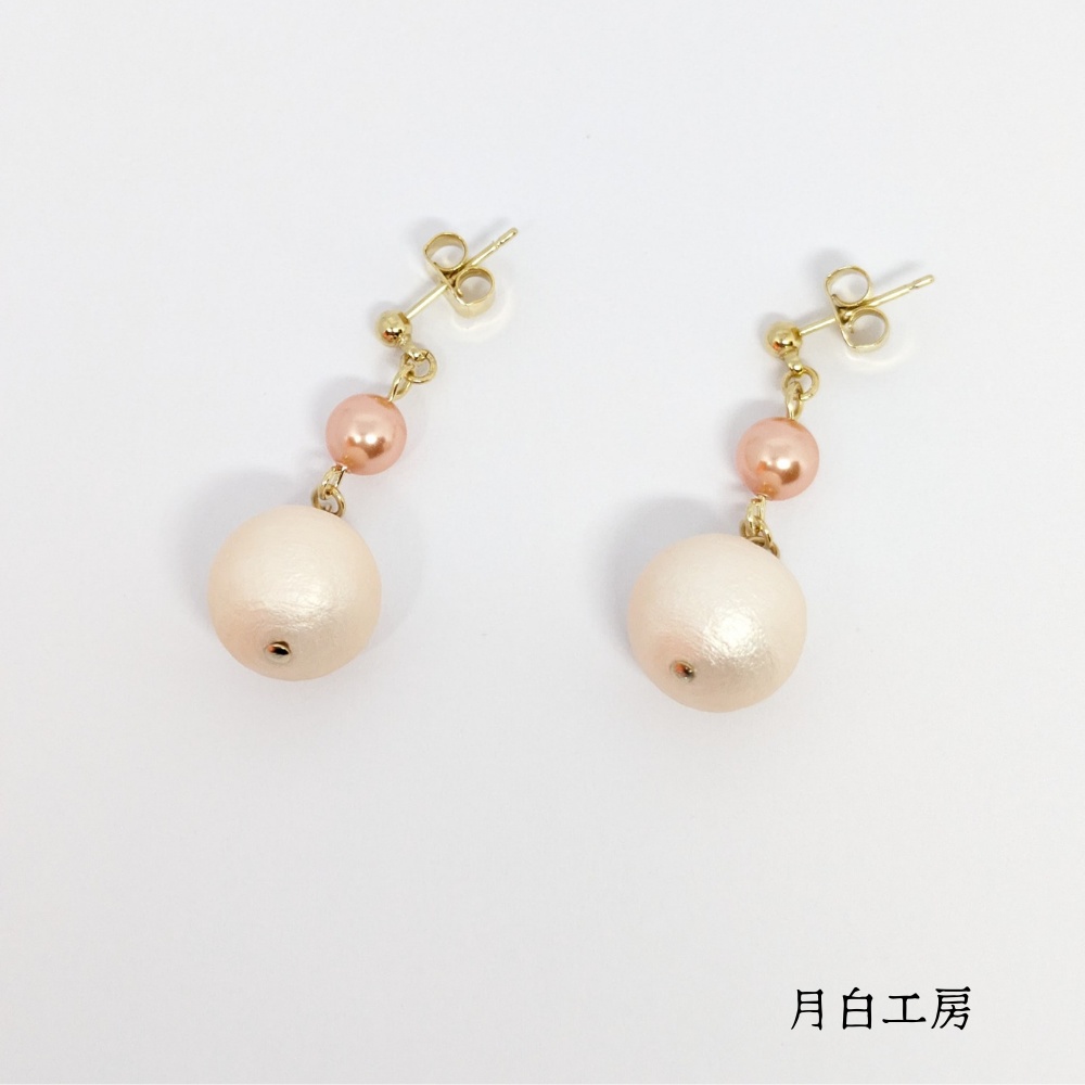 NO.99 【数量限定商品】コットンパールとクリスタルパールローズピーチ ピアス