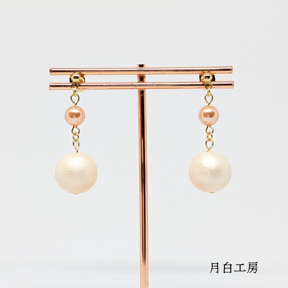 NO.99　【数量限定商品】コットンパールとクリスタルパールローズピーチ　ピアス