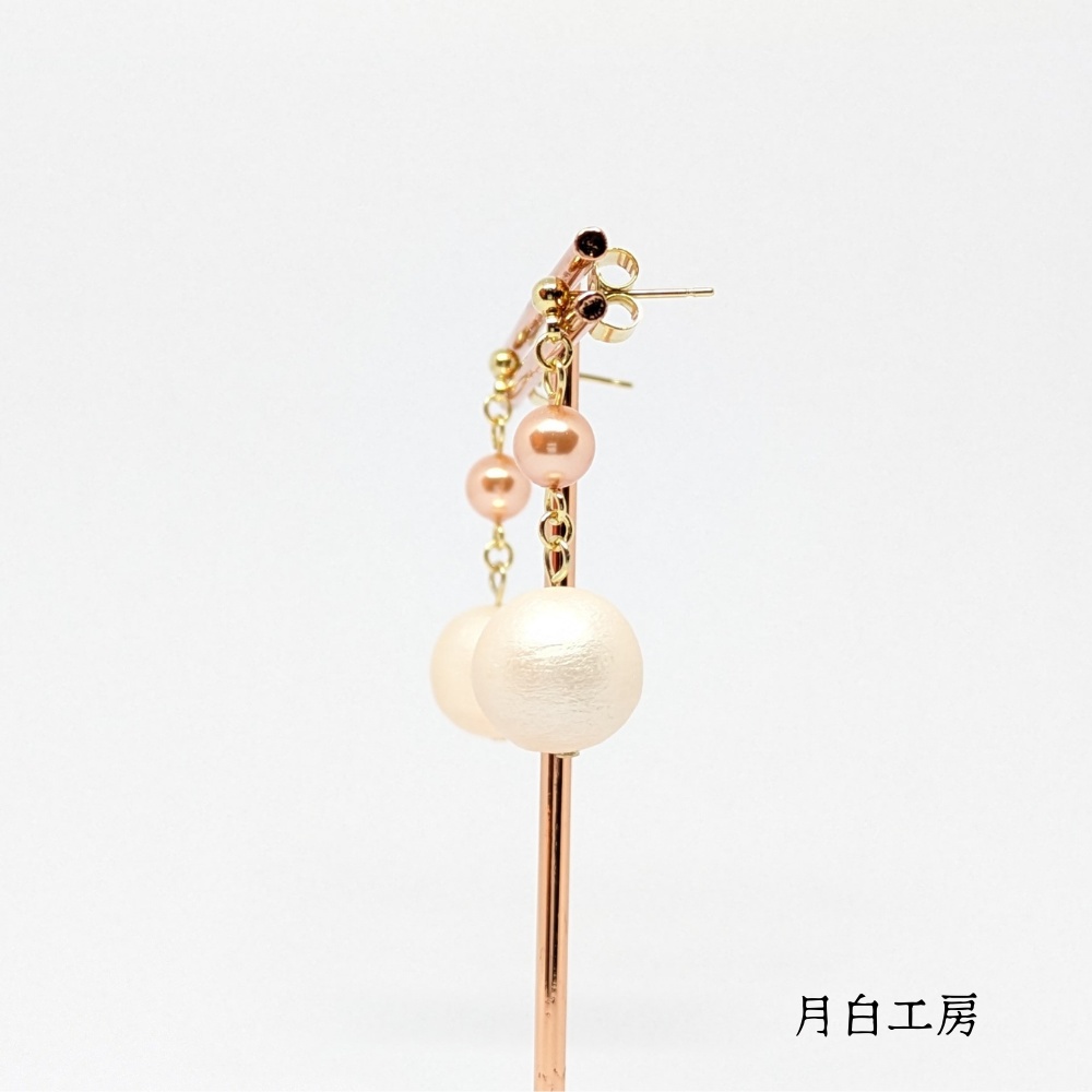 NO.99 【数量限定商品】コットンパールとクリスタルパールローズピーチ ピアス