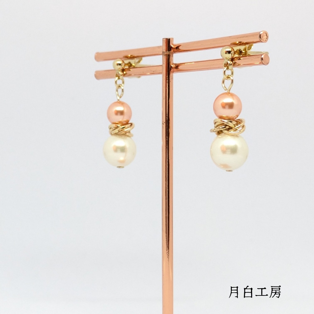 NO.127 シルキーパール クリスタルパール【ローズピーチ】 メビウスボール ピアス