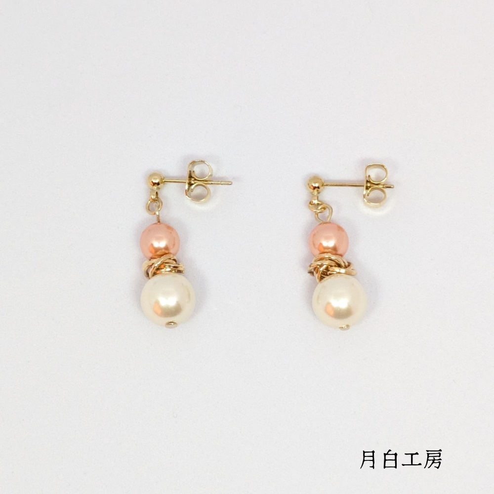 NO.127 シルキーパール クリスタルパール【ローズピーチ】 メビウスボール ピアス