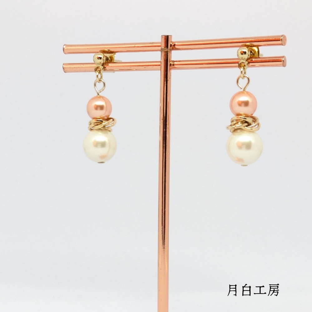 NO.127 シルキーパール クリスタルパール【ローズピーチ】 メビウスボール ピアス