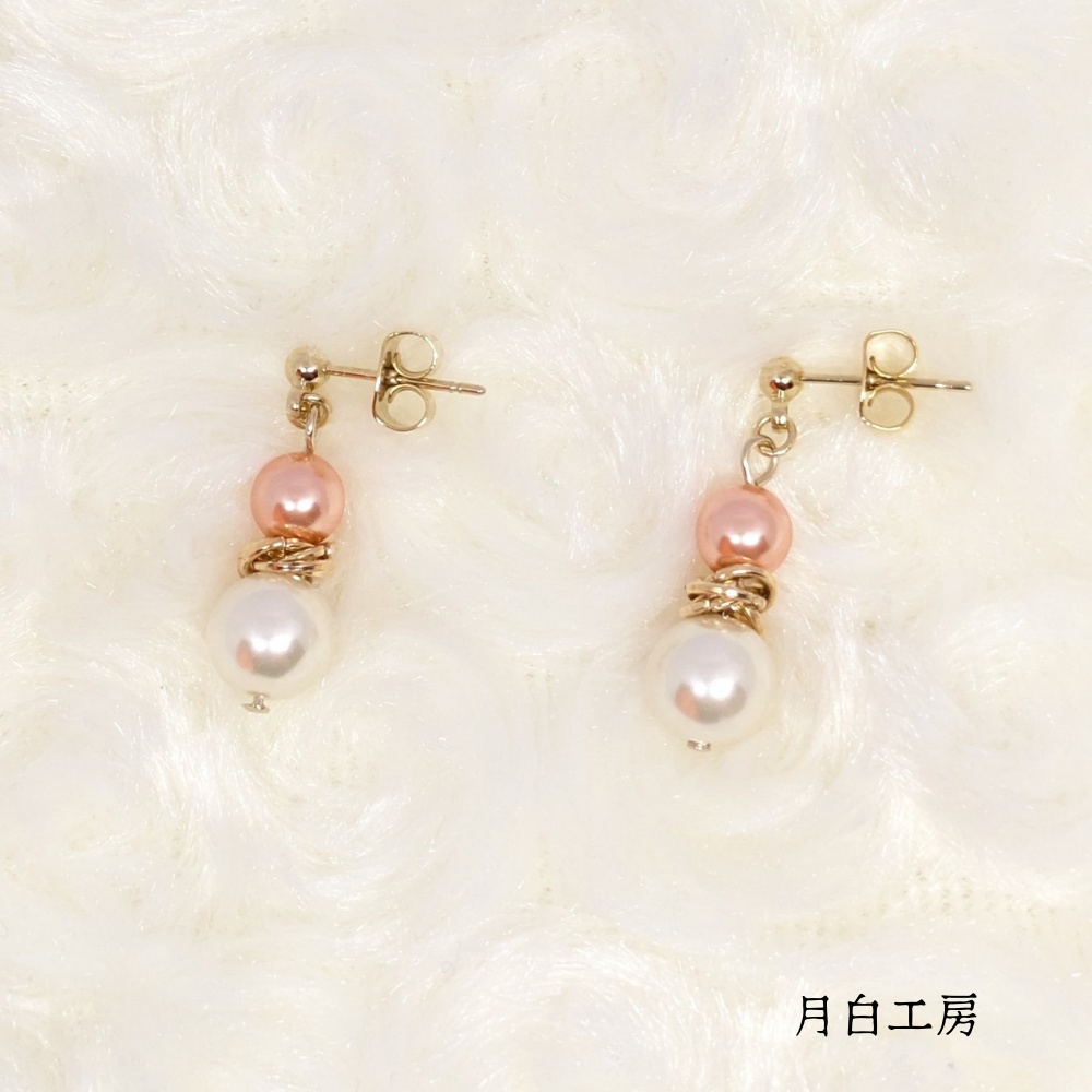 NO.127 シルキーパール クリスタルパール【ローズピーチ】 メビウスボール ピアス