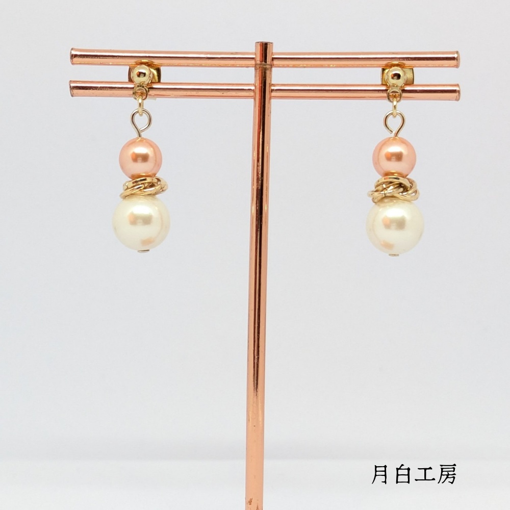 NO.127 シルキーパール クリスタルパール【ローズピーチ】 メビウスボール ピアス