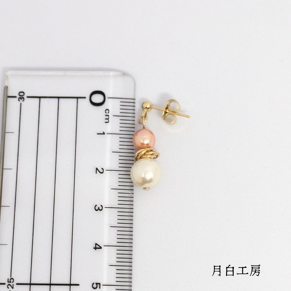 NO.127 シルキーパール クリスタルパール【ローズピーチ】 メビウスボール ピアス