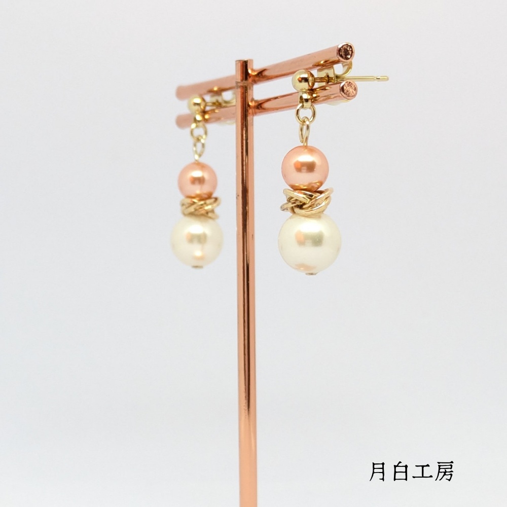 NO.127 シルキーパール クリスタルパール【ローズピーチ】 メビウスボール ピアス
