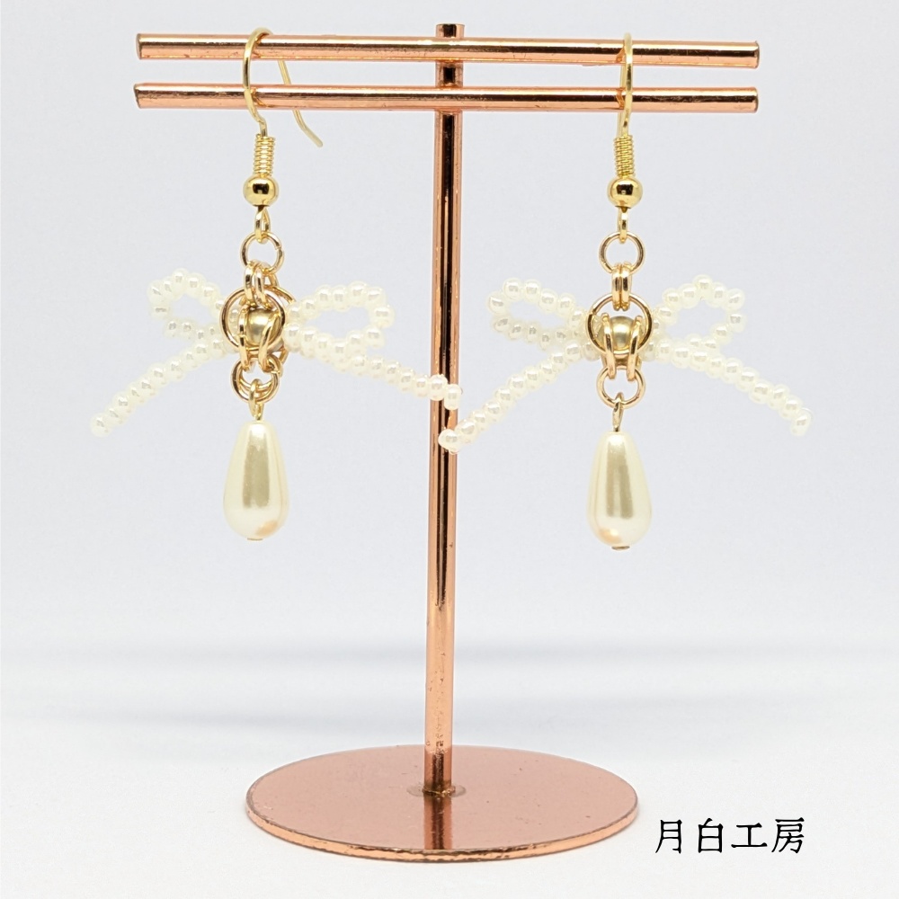 NO.142 リボン チェーンメイル ピアス