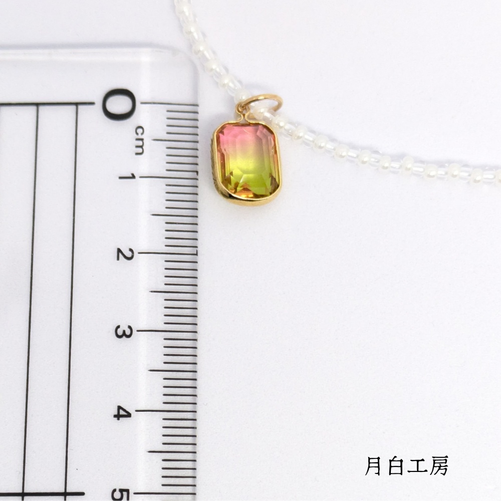 NO.145 【数量限定】ビーズネックレス【パールホワイト×クリア】ペンダントトップ イエロー×ピンク