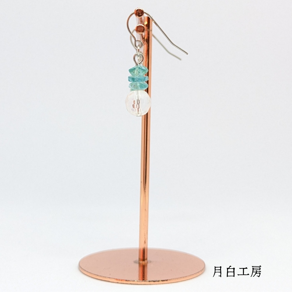 NO.149 天然石 128面カット水晶とアパタイトサザレ ピアス SUS316L(サージカルステンレス)