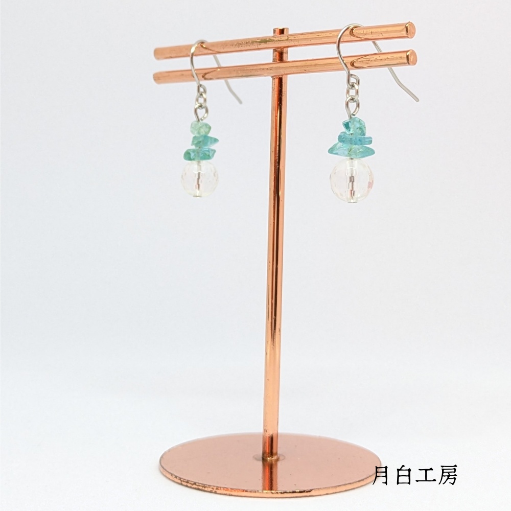 NO.149 天然石 128面カット水晶とアパタイトサザレ ピアス SUS316L(サージカルステンレス)