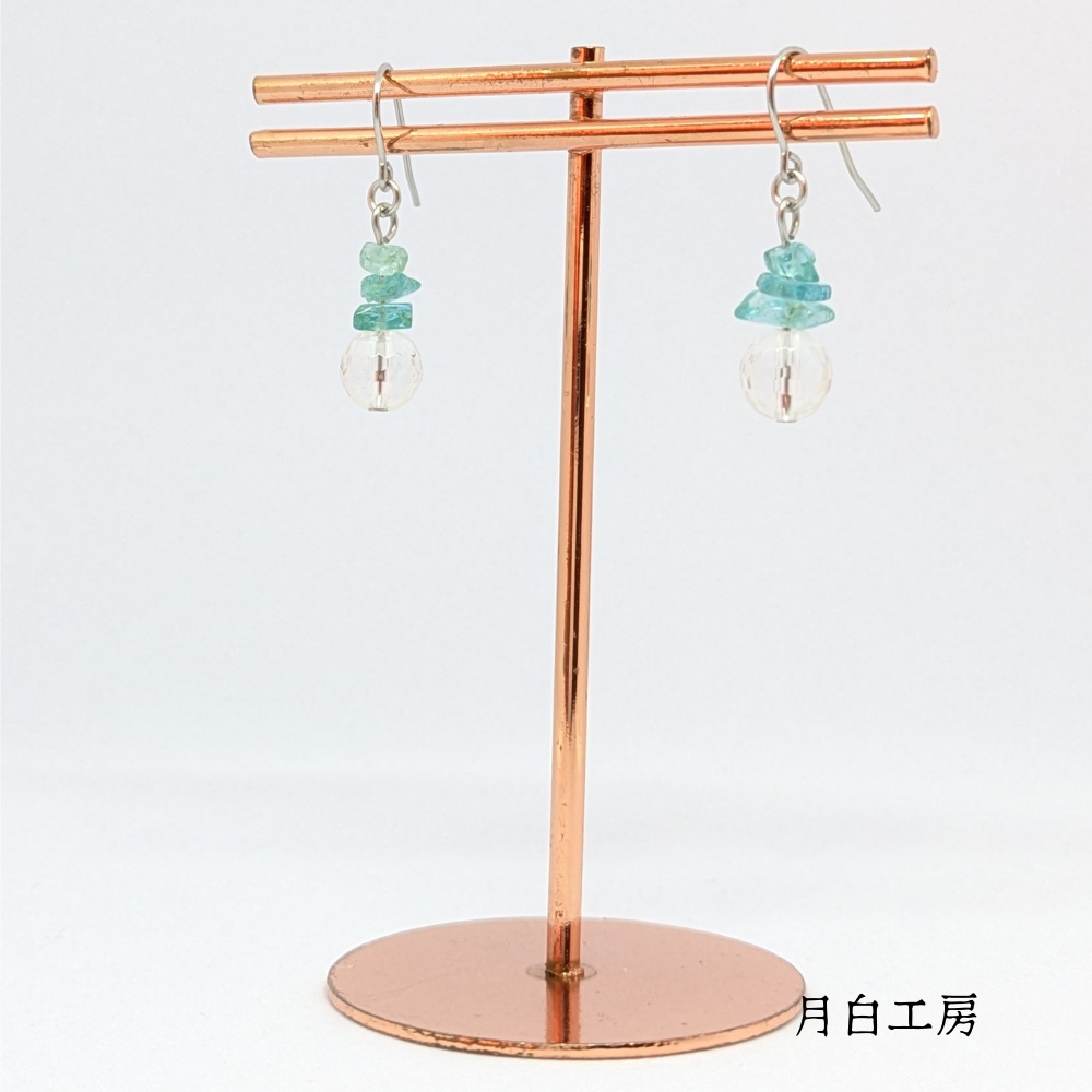 NO.149 天然石 128面カット水晶とアパタイトサザレ ピアス SUS316L(サージカルステンレス)