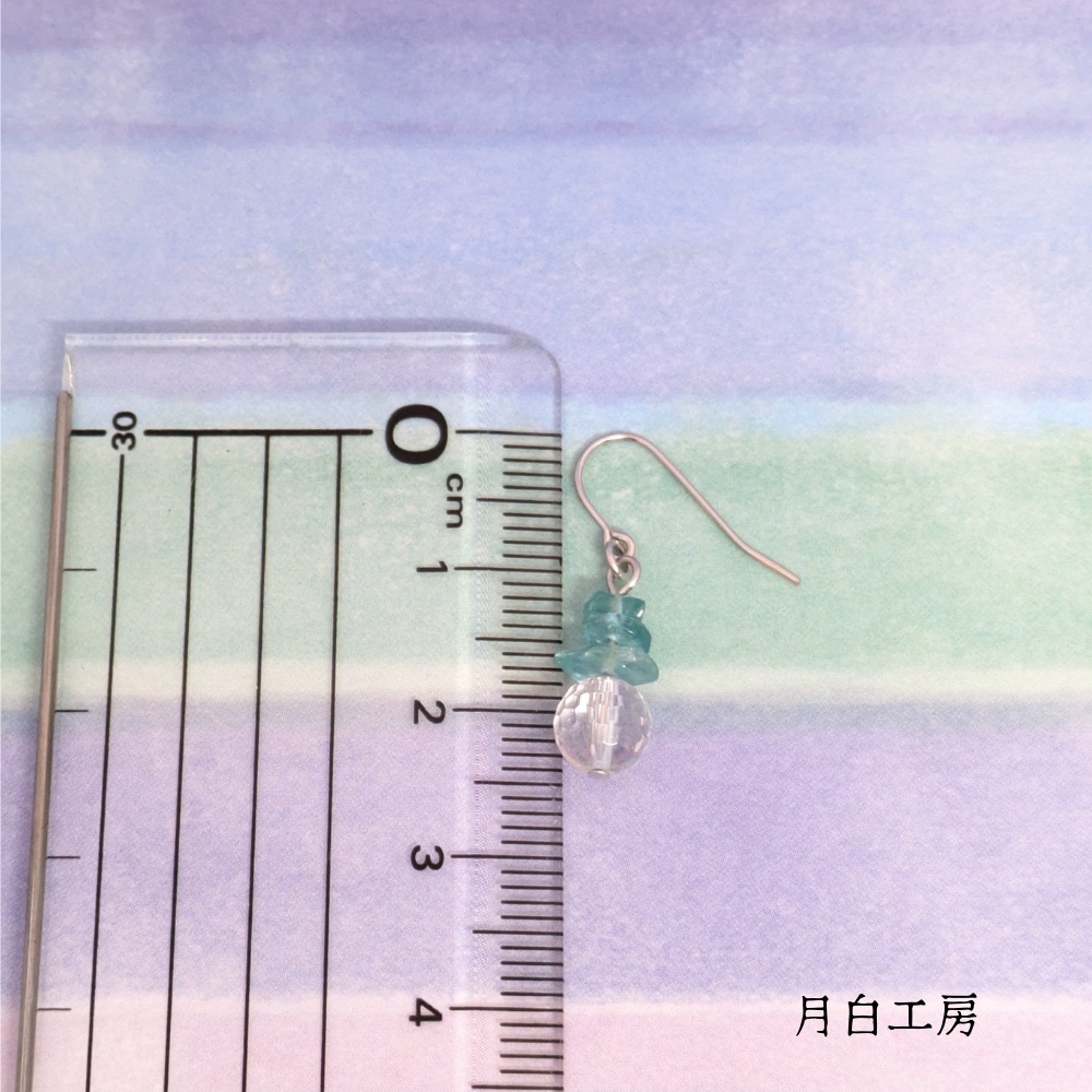 NO.149 天然石 128面カット水晶とアパタイトサザレ ピアス SUS316L(サージカルステンレス)