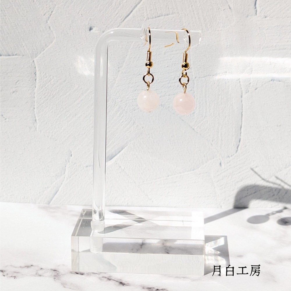 NO.150　天然石　ローズクォーツ　丸玉約8mm　ピアス