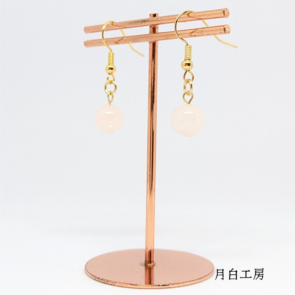 NO.150 天然石 ローズクォーツ 丸玉約8mm ピアス