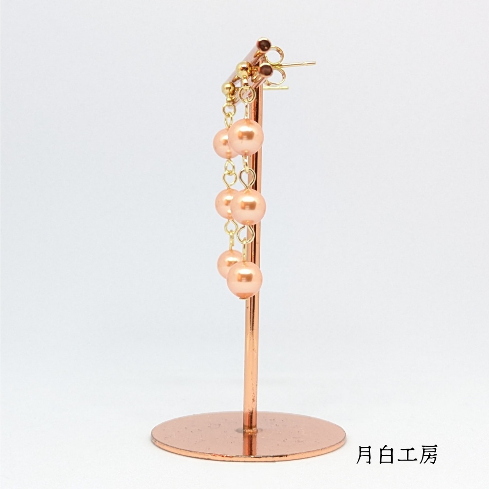 NO.152 クリスタルパール ローズピーチ 約6mm 3連 ピアス
