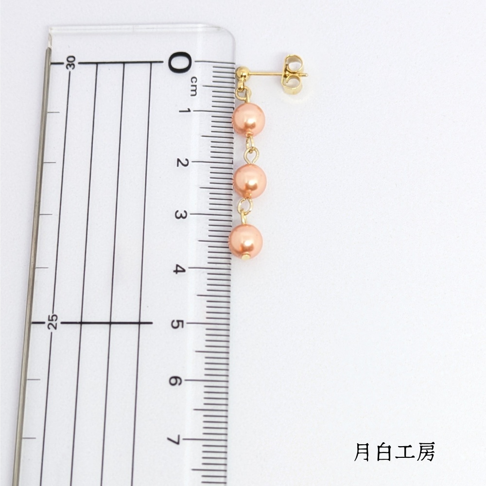 NO.152 クリスタルパール ローズピーチ 約6mm 3連 ピアス