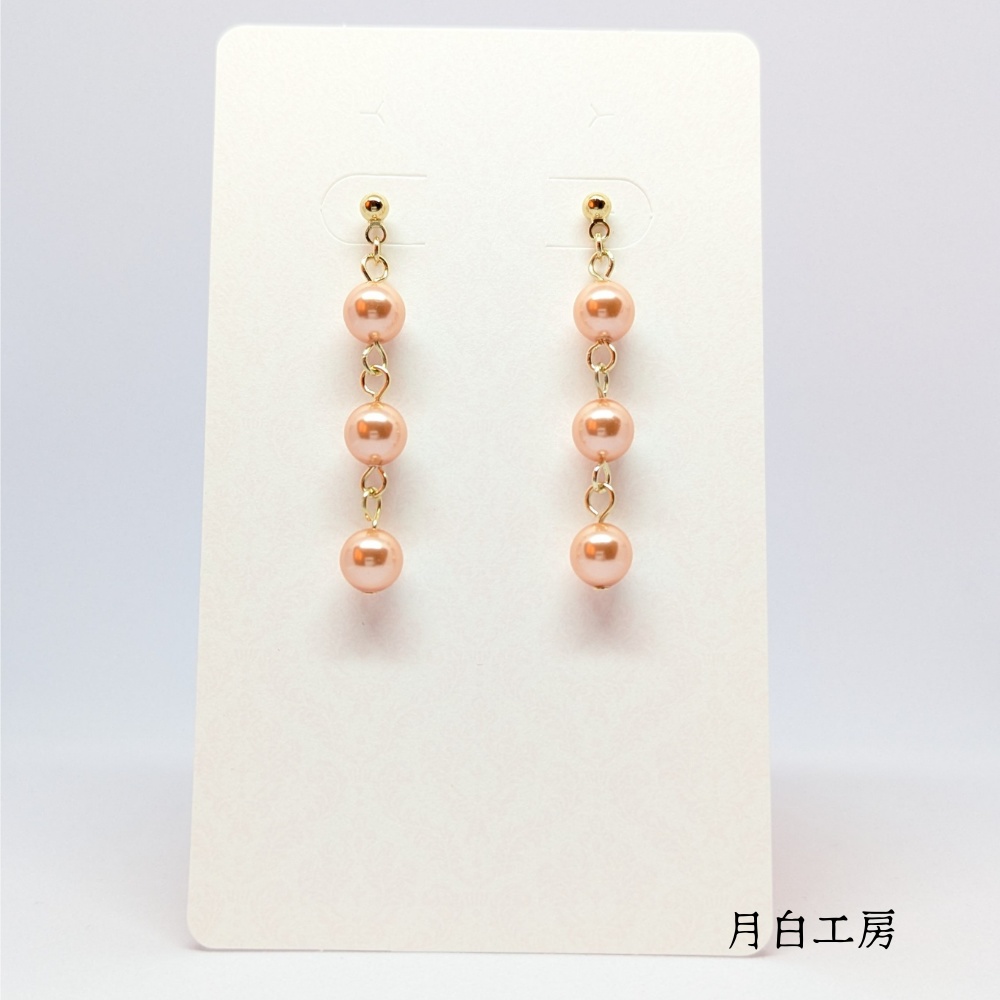 NO.152 クリスタルパール ローズピーチ 約6mm 3連 ピアス