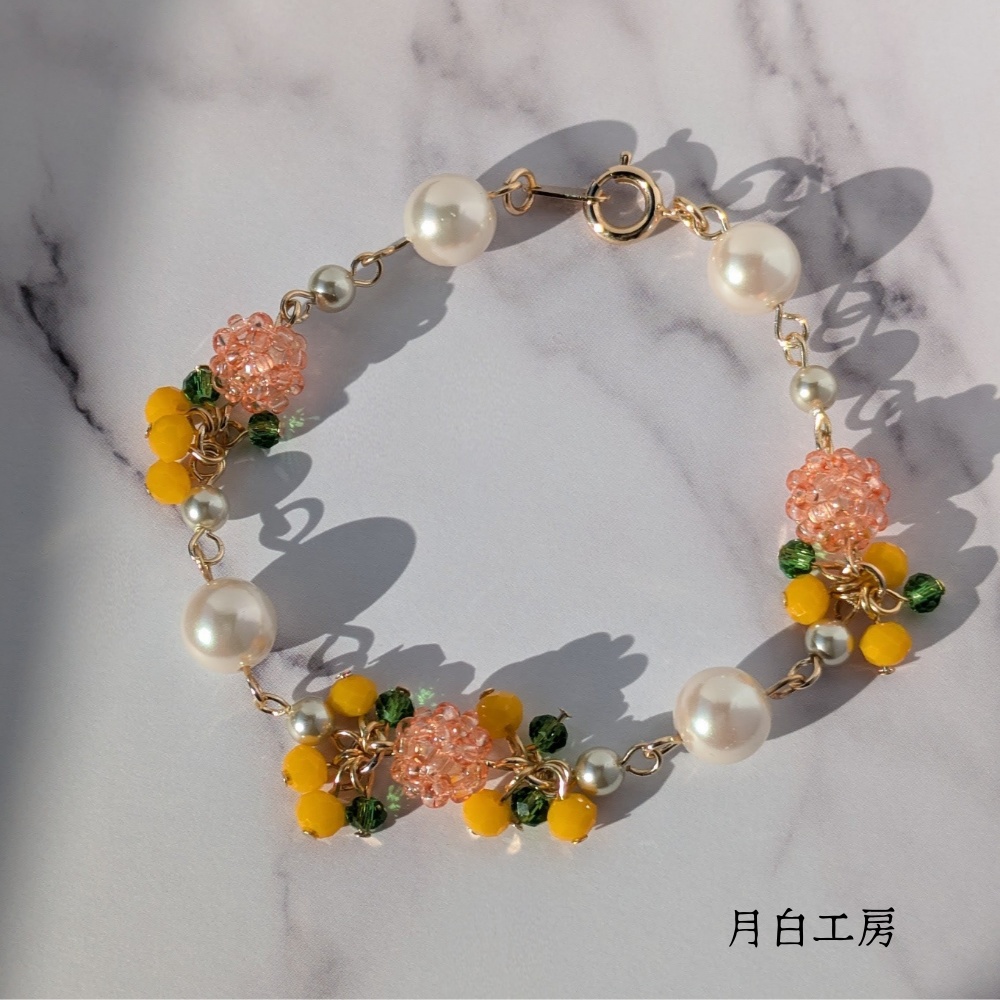NO.153　ビーズボール＆シルキーパール【ミモザ】ブレスレット