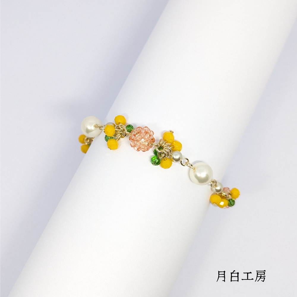NO.153 ビーズボール&シルキーパール【ミモザ】ブレスレット