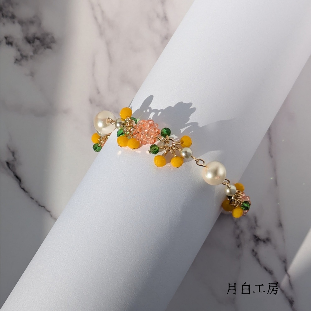 NO.153 ビーズボール&シルキーパール【ミモザ】ブレスレット