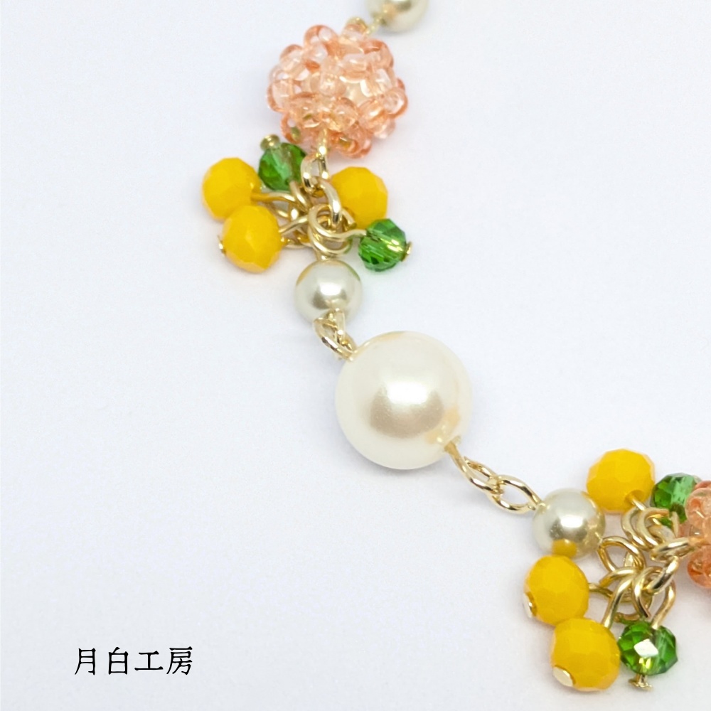 NO.153 ビーズボール&シルキーパール【ミモザ】ブレスレット