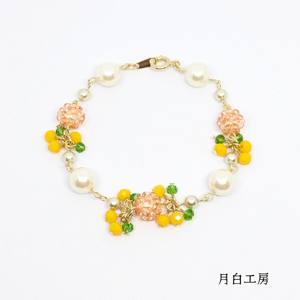 NO.153 ビーズボール&シルキーパール【ミモザ】ブレスレット